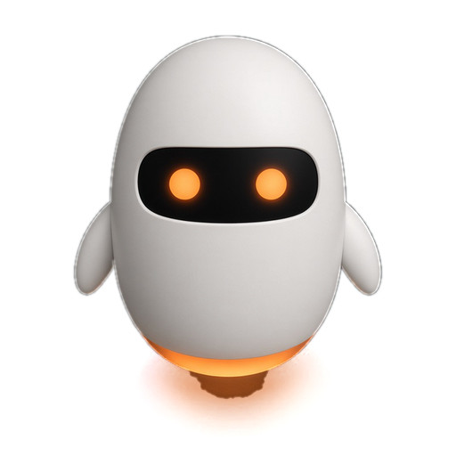 Jeff, a small white robot with a black visor and glowing orange eyes